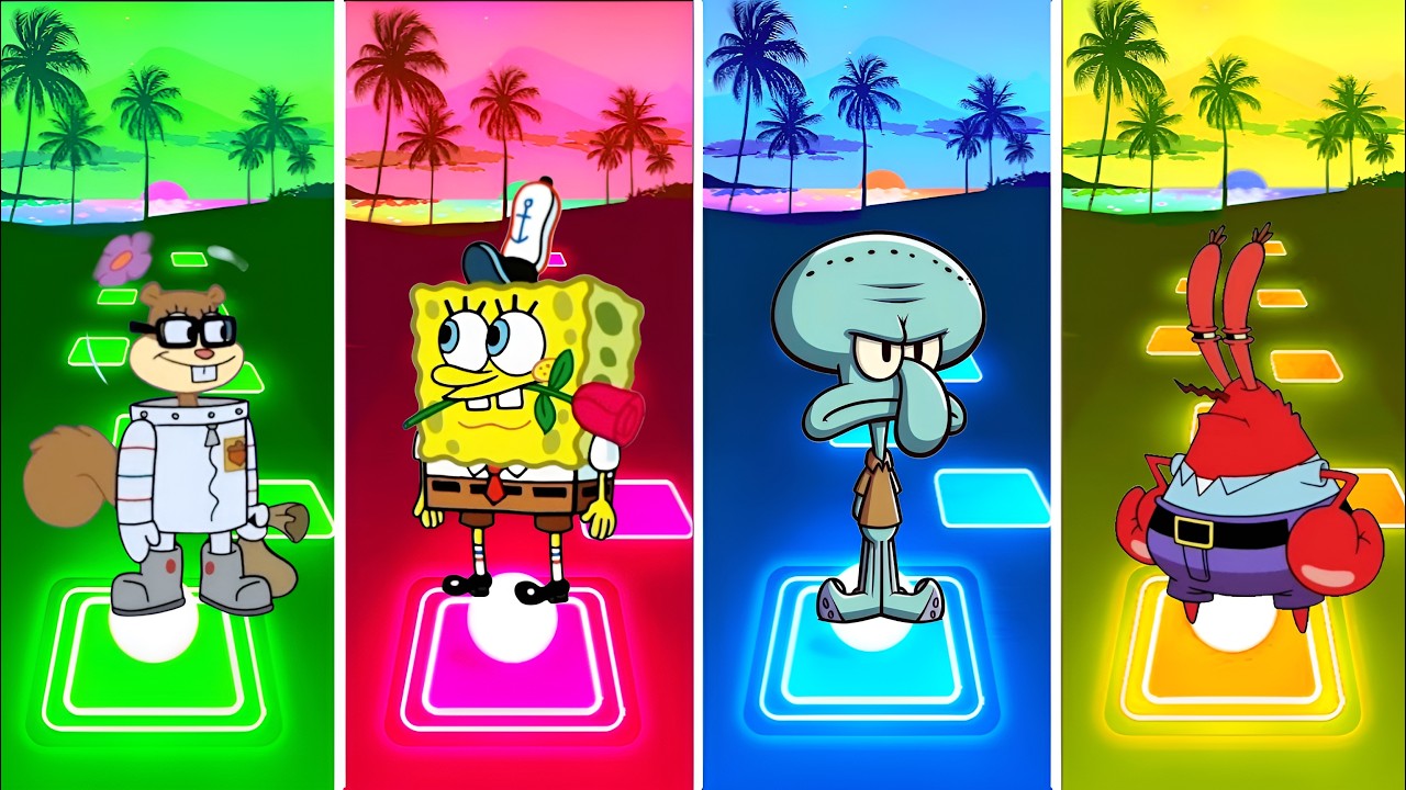 TILES HOP l Sandy Cheeks VS SpongeBob VS Squidward VS Mr Krabs