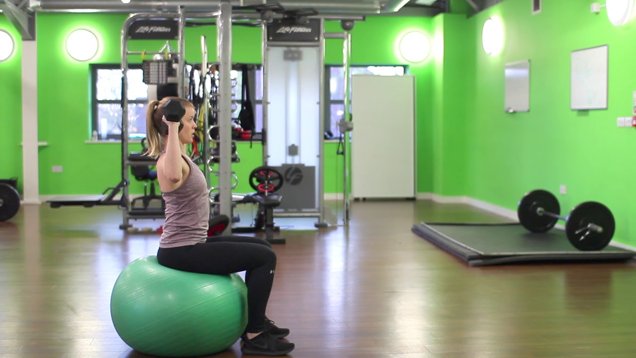 Seated swiss ball shoulder press YouTube