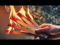 An incredibly sharp damascus steel blade made from ordinary school rulers