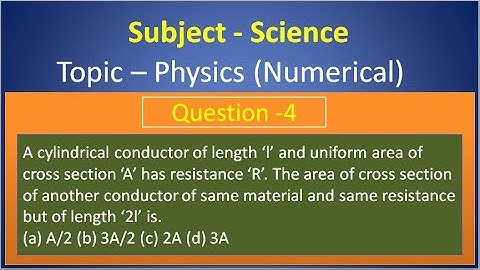 A cylindrical conductor of length ‘l’ and uniform area of cross section ‘A’ has resistance ‘R’