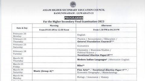 AHSEC HS 2nd Year Final Year Examination 2023 Routine|Class 12 Final Examination 2023 Programme