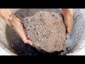 Black Gritty Sand cement big chunks +bowls +cylinders crunchy crumbling in water tub +dip  asmr💧💦🖤🥀🤤