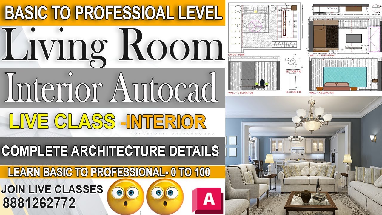 Luxury Living Area Design With Details LiVE Class Autocad Interior ...