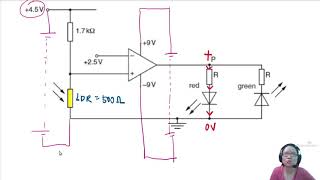 121.1b ON11 P43 Q9 Comparator with LDRs & LEDs | A2 Electronics: Op-Amps | Cambridge A Level Physics
