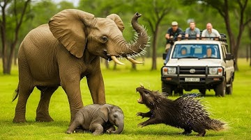 Heroic Rescue Team Saves Brave Mother Elephant From Giant Porcupine Attack