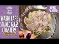 Using Washi Tape to Create these PRETTY Resin Stained Glass Style Floral Coasters - LiaDia Designs