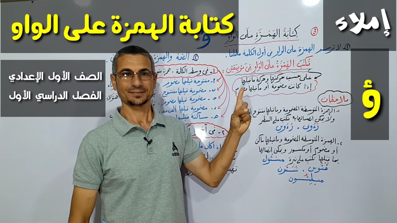 كتابة الهمزة على الواو ـ إملاء ، الصف الأول الإعدادي / الفصل الدراسي الأول .