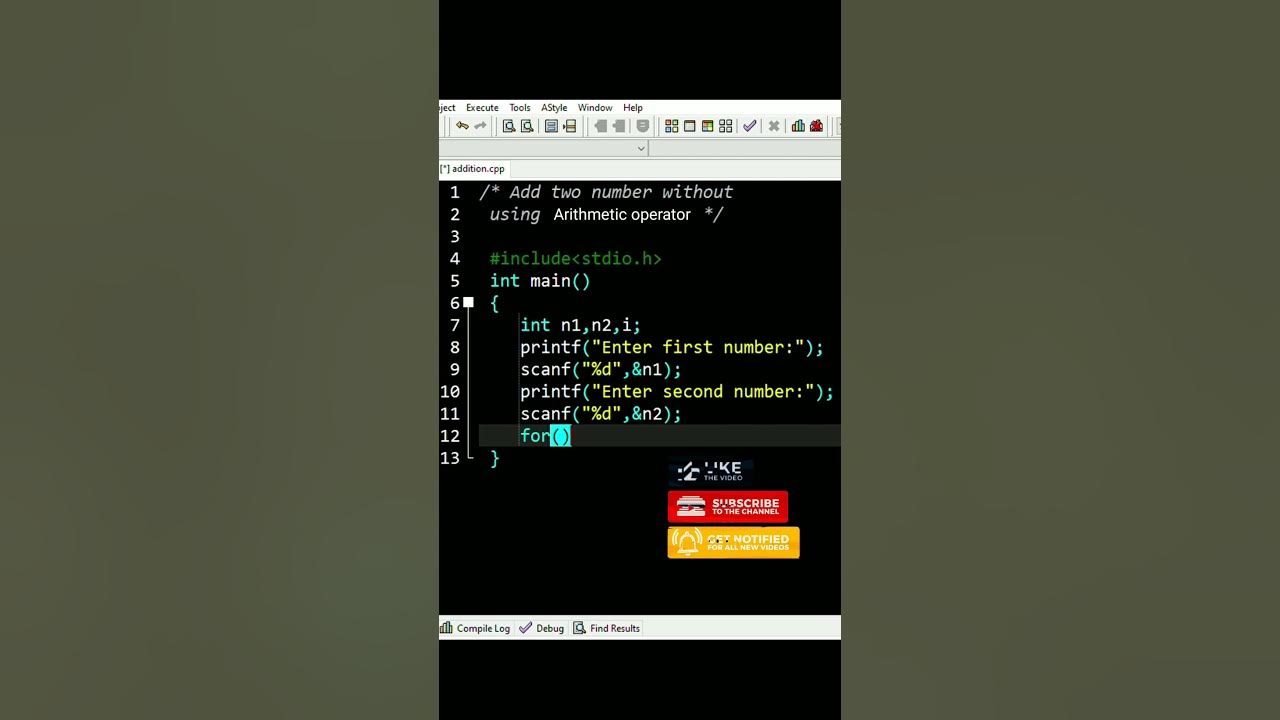 Add two number without using Arithmetic operator #shorts ||c ...