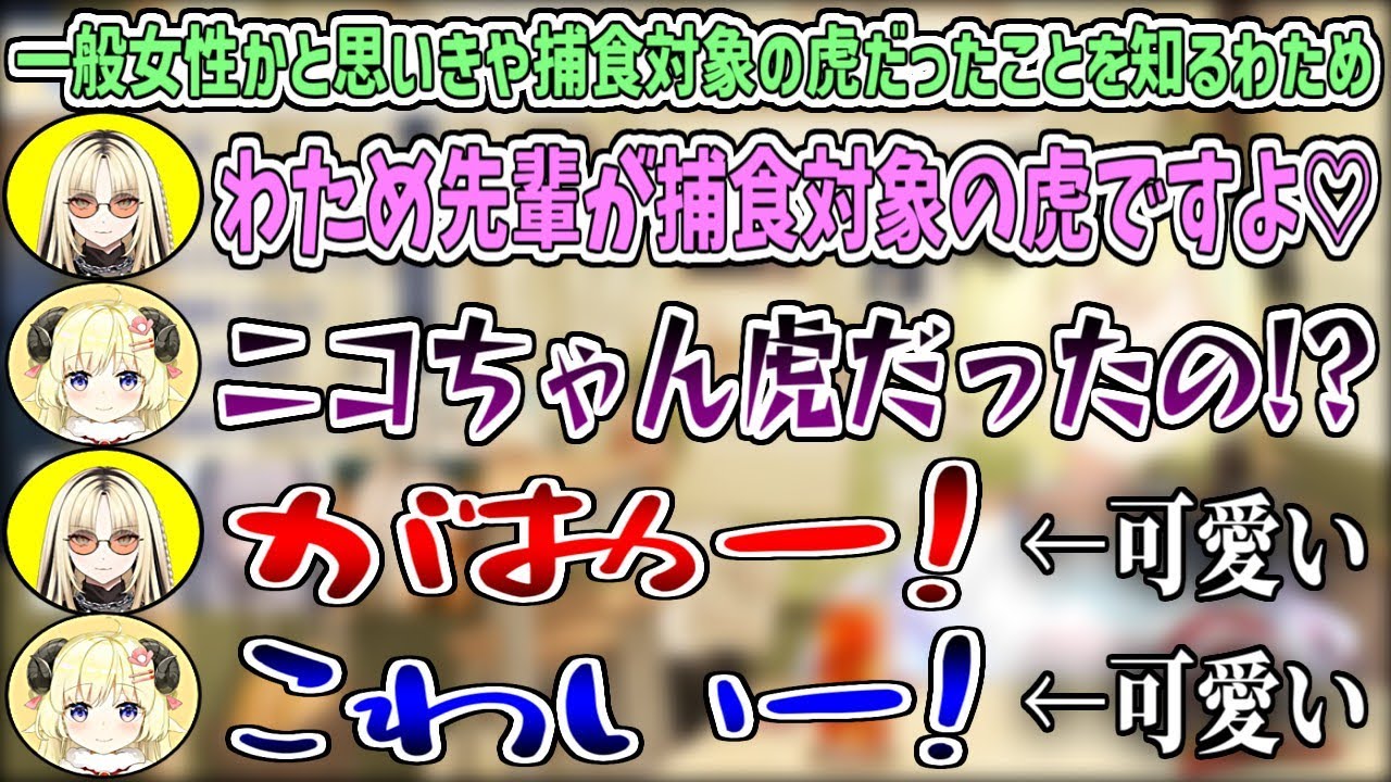 【可愛い】ニコたんは『捕食対象の虎』という真実を知るわため【角巻わため/虎金妃笑虎/ホロライブ切り抜き】