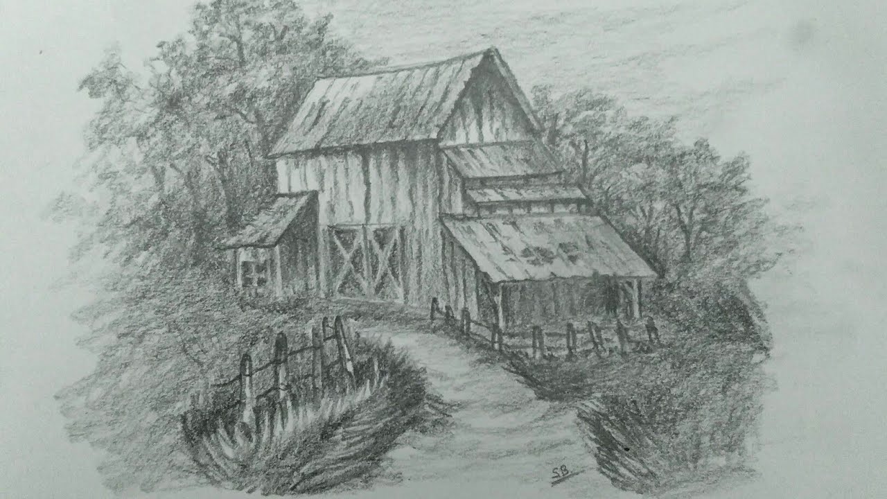 How To Draw Old Weathered Barn House Pencil Art Youtube