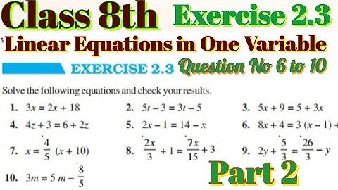 Ch 2 Linear Equation In One Variable | RBSE CBSE NCERT  Ex.2.3 (Q.6,7,8,9,10)| NCERT Maths Class 8 |