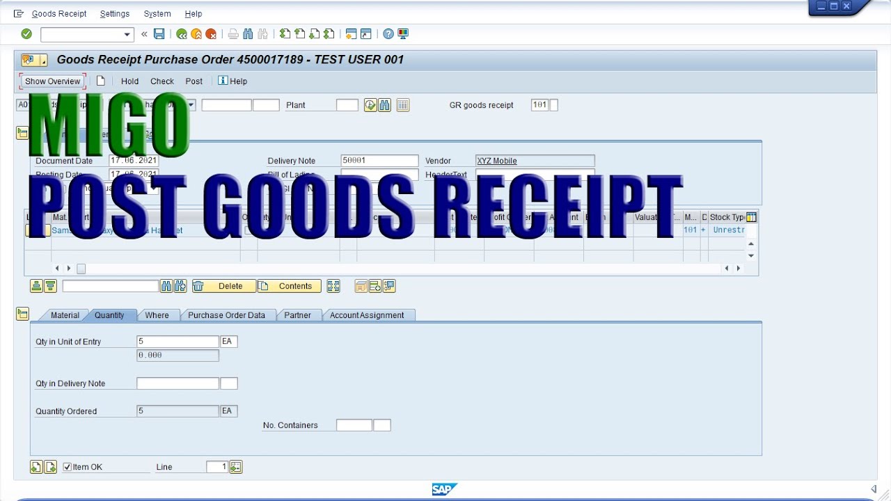 goods receipt for account assignment sap