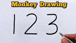 How to Draw Monkey 🐒 Monkey Using 123 | Easy Number Drawing Trick