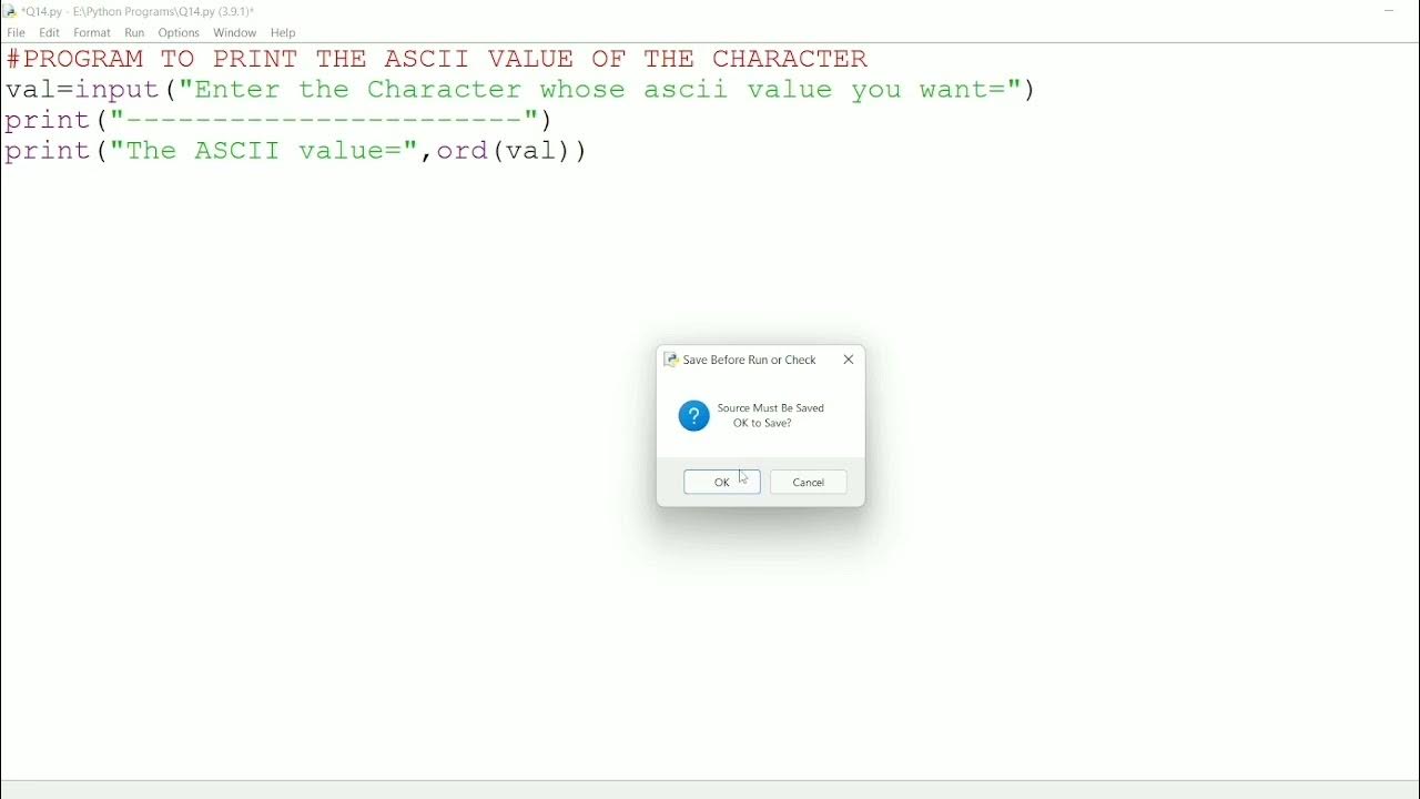 || 14 || Program to print ASCII value of a character in Python | ASCII ...