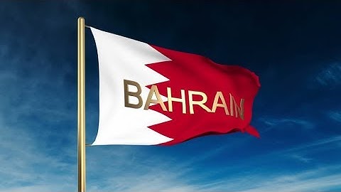 4K Bahrain flag slider style with title. Waving in the wind with cloud background animation Stock