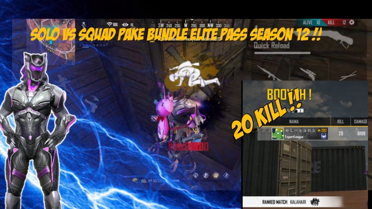 PAKE BUNDLE ELITE PASS S12 !! SOLO VS SQUAD 20KILL!! FREEFIRE ...