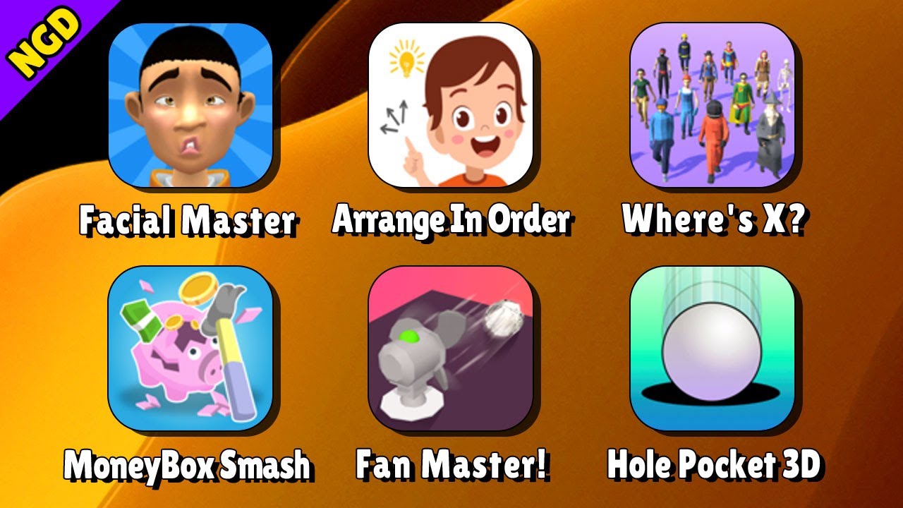 Facial Master,Arrange In Order, Where's X?,MoneyBox Smash,Fan Master