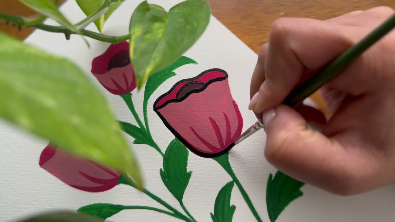 Painting Vlog: Painting these Relaxing Pink Flower 🌸 Satisfying Art Video 