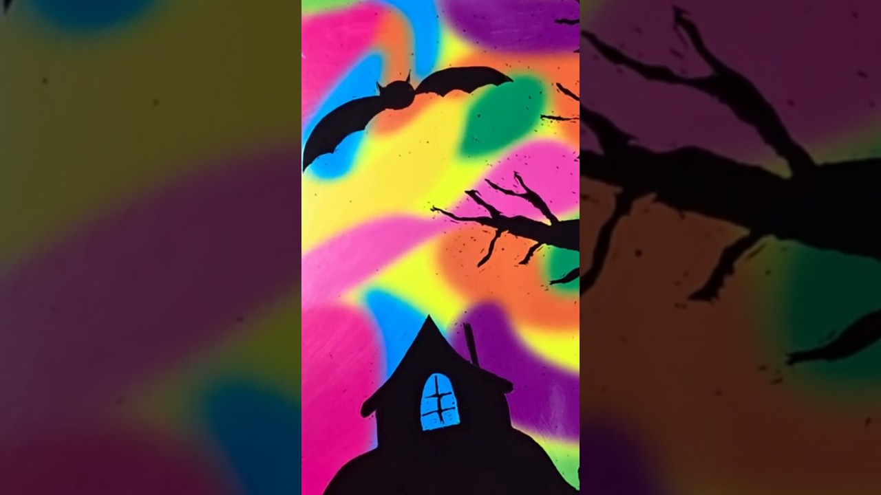 Spooky Scene Reverse Scratch Rainbow Black Scratch Paper Art