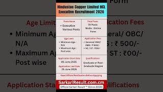 Sarkari Result Official : Hindustan Copper Limited HCL Executive Online Form 2026 #job #shorts