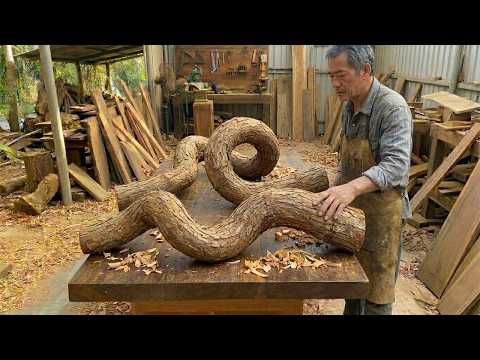No One Wanted These Curved Logs… Until a Woodworker Turned Them into a Unique Coffee Table