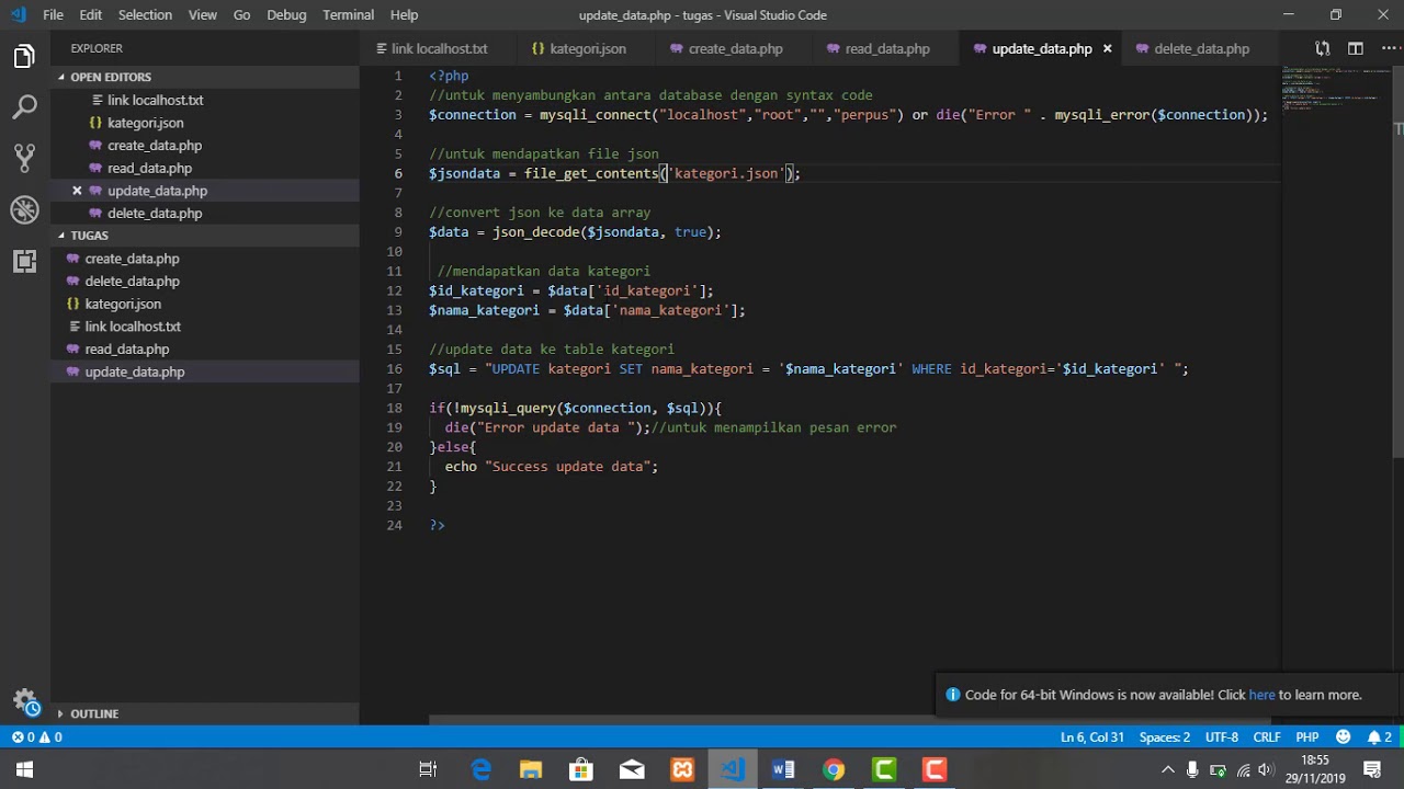 CARA MEMBUAT JSON PADA PHP - YouTube