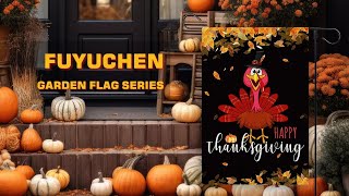 Happy Thanksgiving Turkey Garden Flag 12x18 Inch Double Sided Outside Small Burlap Thanksful Holiday