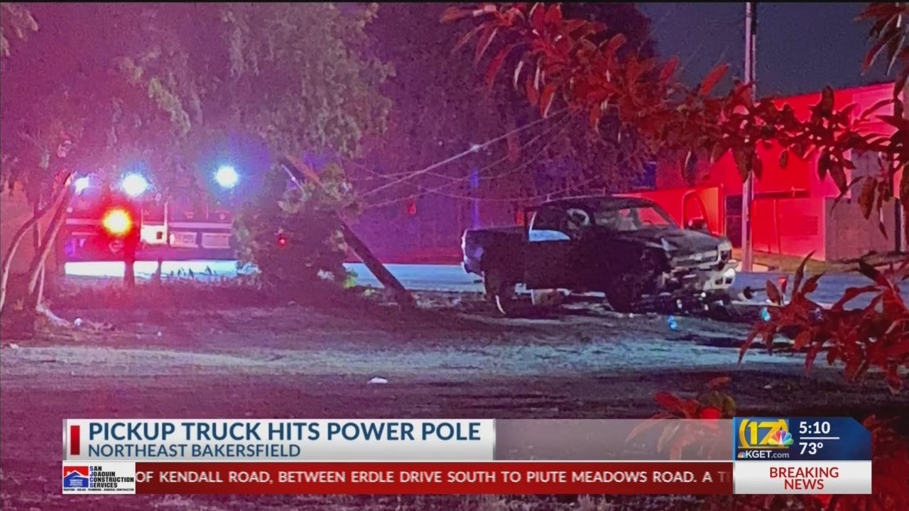 Pickup truck hits power pole in northeast Bakersfield - YouTube