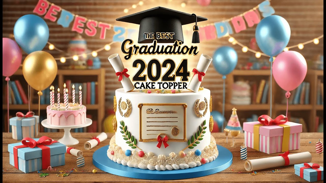 🎓 YCTHUNFISH Class of 2024 Cake Topper Glitter Congrats Grad Cap | Best Graduation 2024 Cake Topper🎓