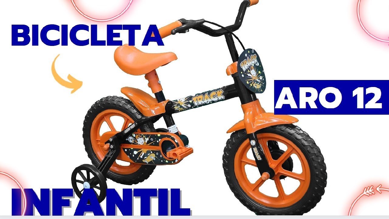 Bicicleta Infantil Track Arco Íris Aro-12 Com Rodas de Apoio e Capa  Corrente - Preto e Laranja