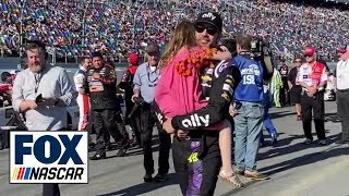 Jimmie Johnson's daughter sprints to Chase Elliott in adorable moment | NASCAR ON FOX