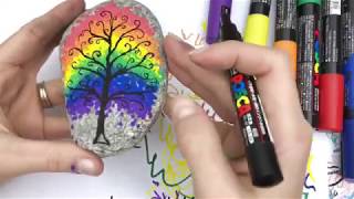 Rainbow Tree Painted Rock Design || Beginner Stone Painting Idea || Rock Painting 101