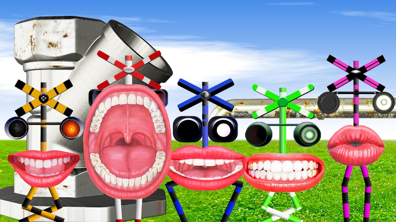 老朽化した水道管から途方もなく変な踏切さんが大行進 |4K| railroad crossings from rusty pipes