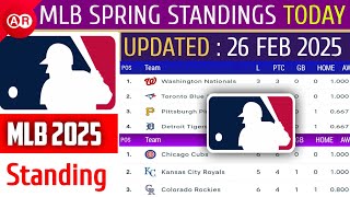 MLB Spring Training 2025 STANDINGS - UPDATE 26/2/2025 || Major League Baseball 2025 Standings