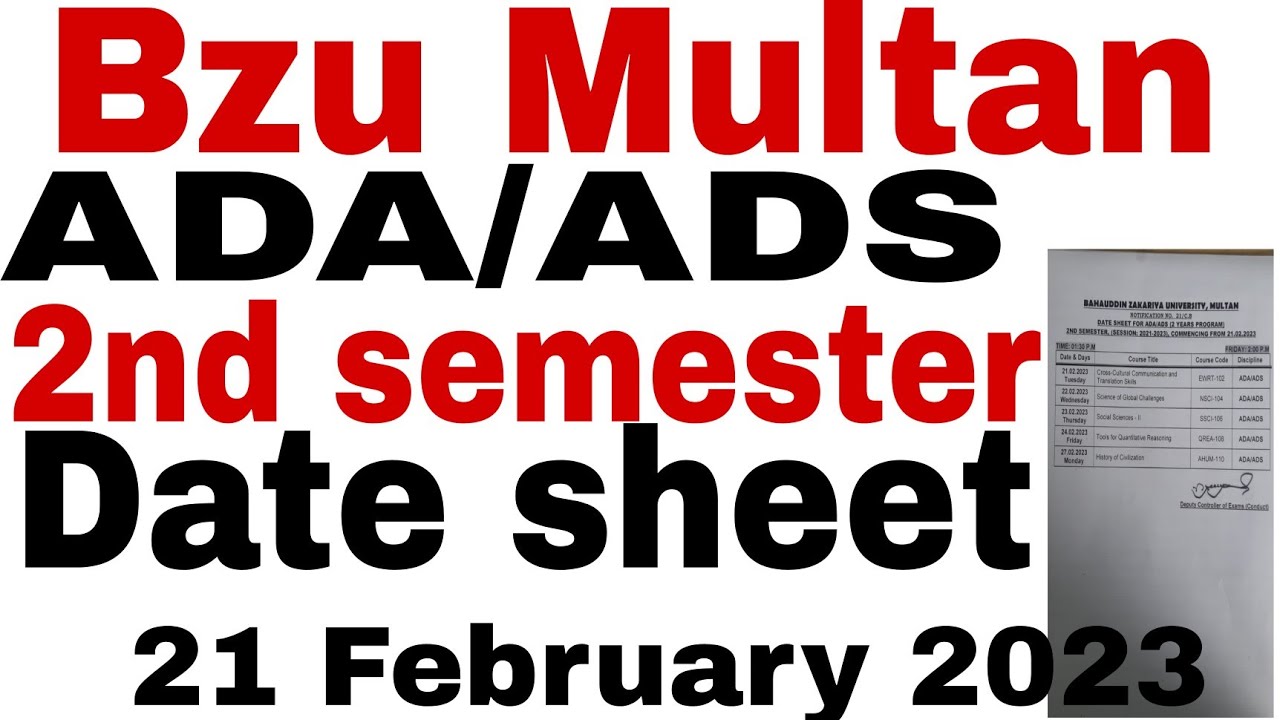 Bzu Multan ADA ADS 2nd Semester Date Sheet 2023 YouTube bzu-multan-ada-ads-2nd-semester-date-sheet-2023-youtube