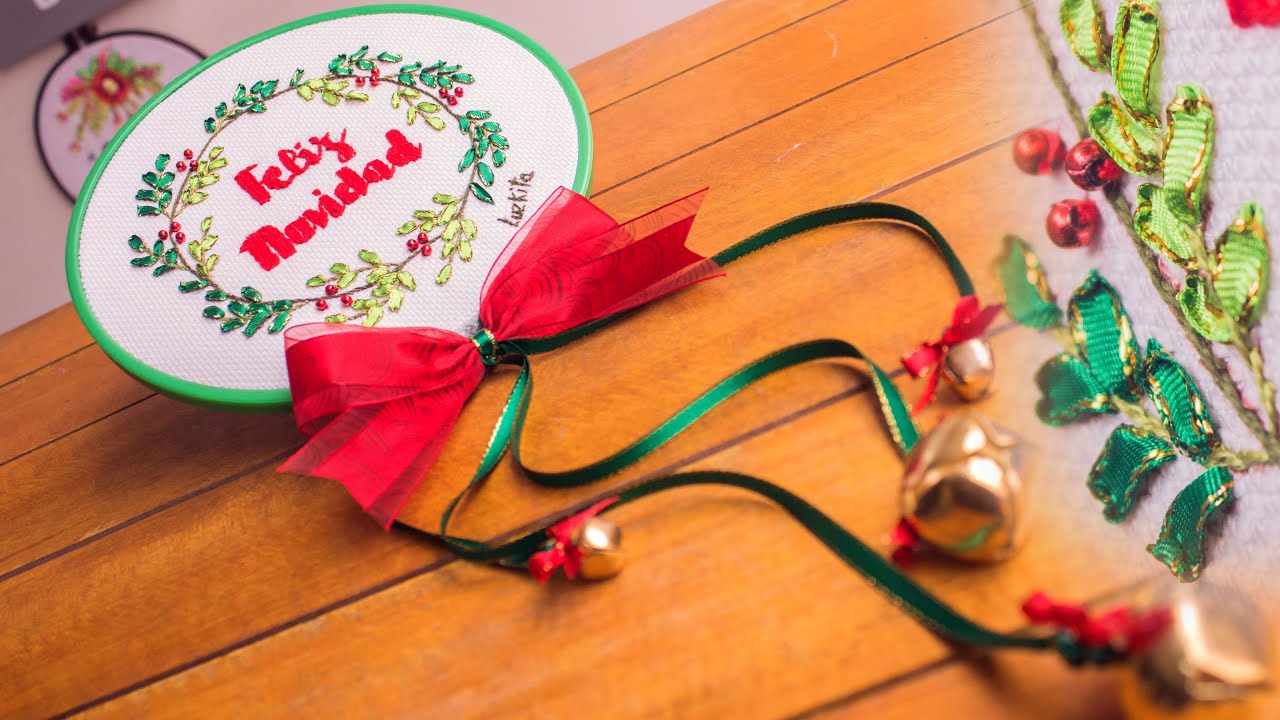 Corona de Navidad bordada a mano paso a paso con Luzkita