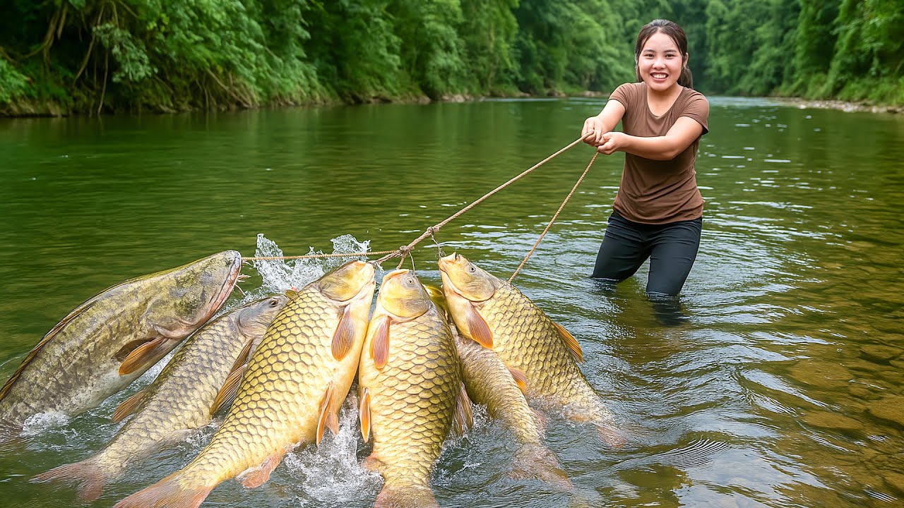 Hand-catching 2000+ giant carp & catfish to sell at the market - Making smoked fish for preservation