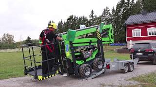 Leguan Lifts in action: Gutter cleaning with Leguan 190  Easy transportation with Leguan trailer