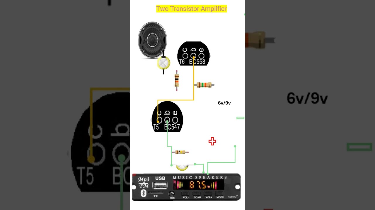 Build two transistor amplifier, circuit explained