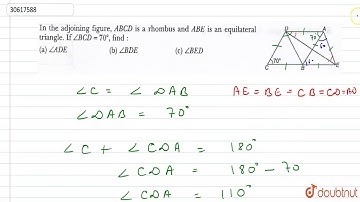 In the adjoining figure, ABCD is a rhombus and ABE is an equilateral triangle. If `angleBCD=70^
