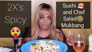 2X's Spicy Sushi 🍣 and Chef Salad 🥗 Mukbang #sushimukbang #BIGOLive #HealthyMukbang #2Xspicy #salad