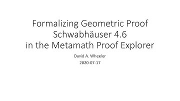 Formalizing Geometric Proof Schwabhäuser 4.6 in the Metamath Proof Explorer (using mmj2)