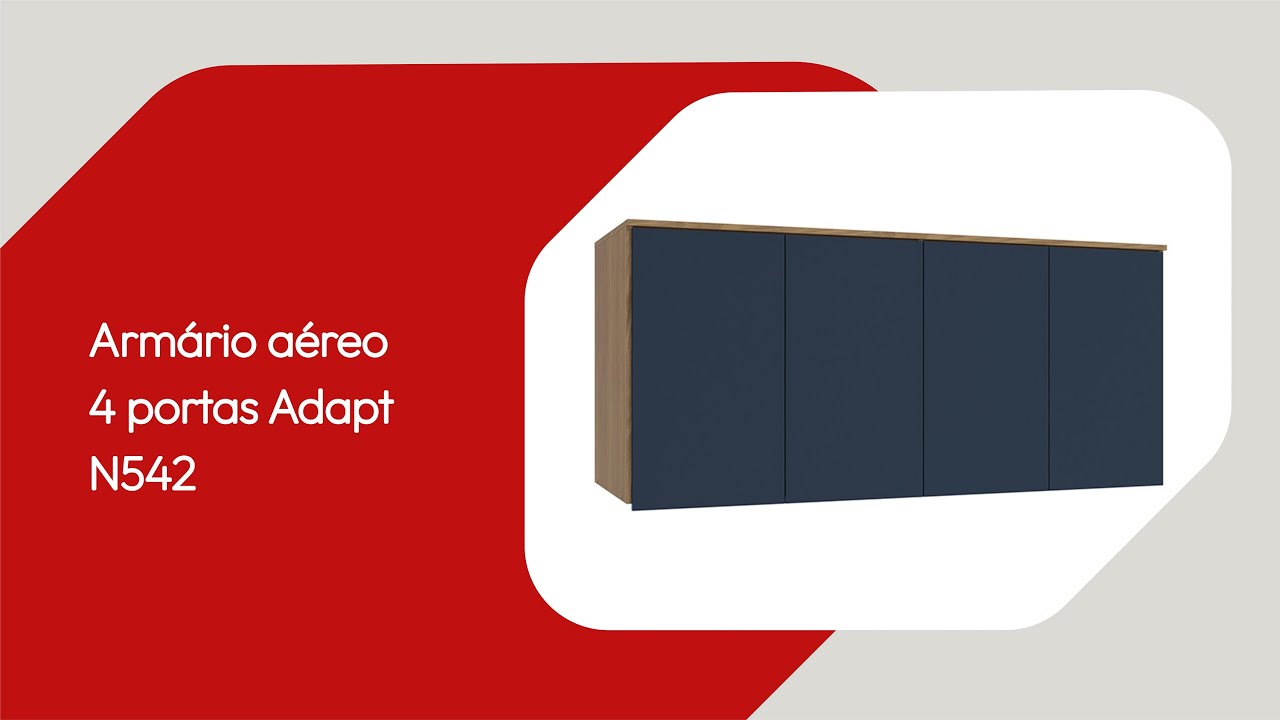 Armário Aéreo 4 Portas Kappesberg Adapt Branco/Nogueira 155cm