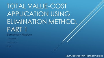 Total Value-Cost Application using Elimination Method, part 1 - Elementary Algebra