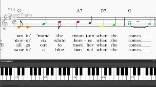 She'll Be Comin' 'Round The Mountain by Traditional - Easy piano tutorials with leadsheet and chords