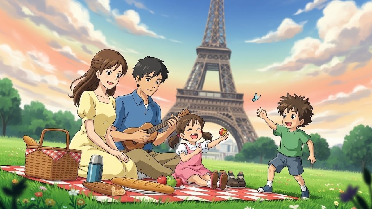 Paris in Ghibli Style  | Soothing Relaxation & Calm Instrumental