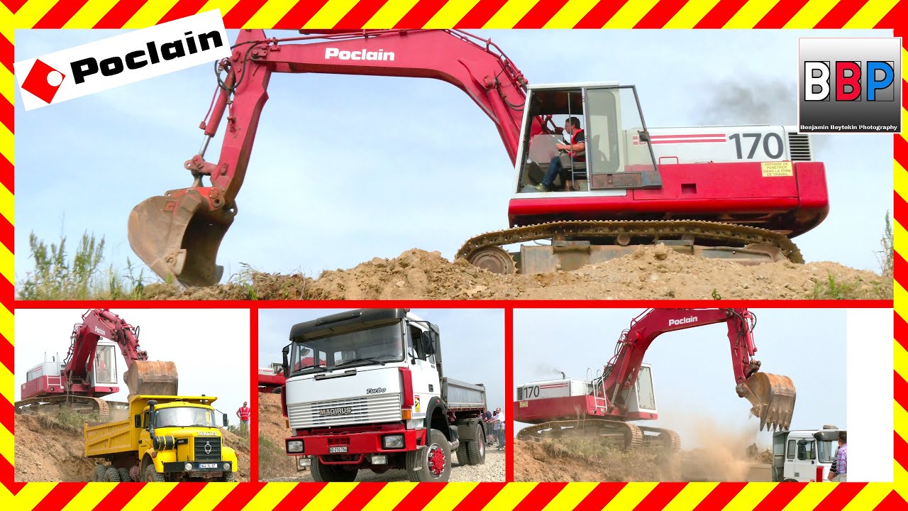 Poclain 170 CK-B, Magirus, Berliet Dump Trucks, Engins Passion, Albon, France, 2022.