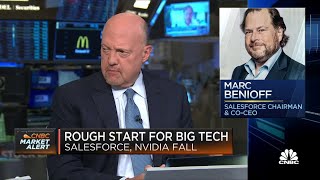 Cramer breaks down shares of Salesforce after company trims full-year forecast