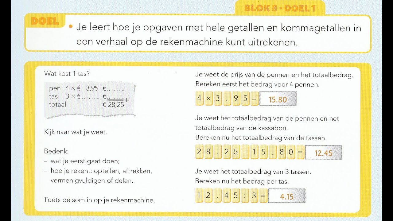 Pluspunt 4 groep 7 blok 8 doel 1 rekenen met de rekenmachine - YouTube