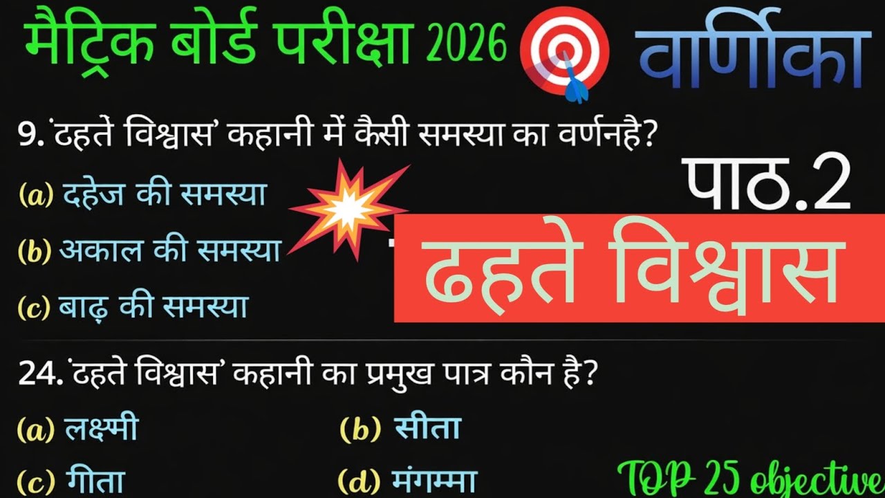 बिहार बोर्ड क्लास 10TH हिंदी ऑब्जेक्टिव 2026 पार्ट 2 ढहते विश्वास 